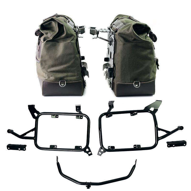 Sacoches latérales Cult en toile 40L-50L + supports verrouillables - L'atelier Bleu Motostore