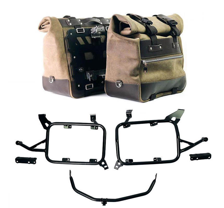 Cult 40L–50L leather side panniers + lockable mounts – L'atelier Bleu Motostore
