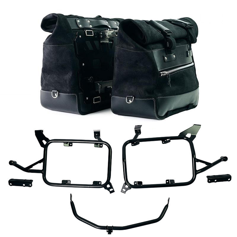 Cult 40L–50L leather side panniers + lockable mounts – L'atelier Bleu Motostore