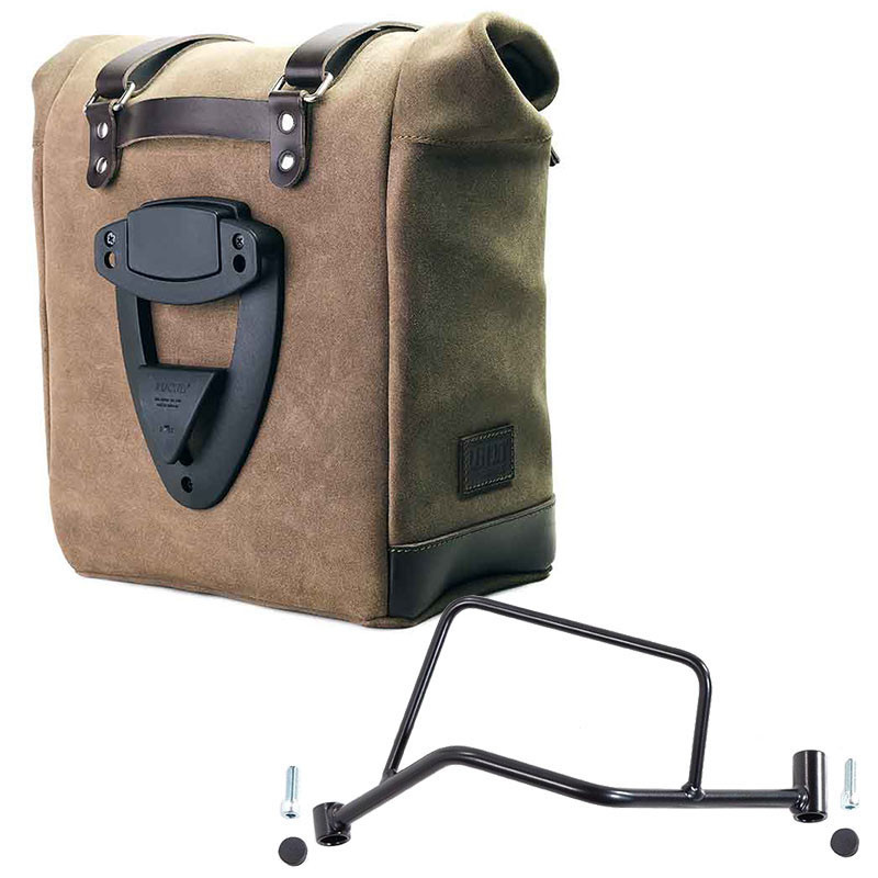 Sacoche latérale en daim 22L-30L + support gauche pour R 1200R - L'atelier Bleu Motostore
