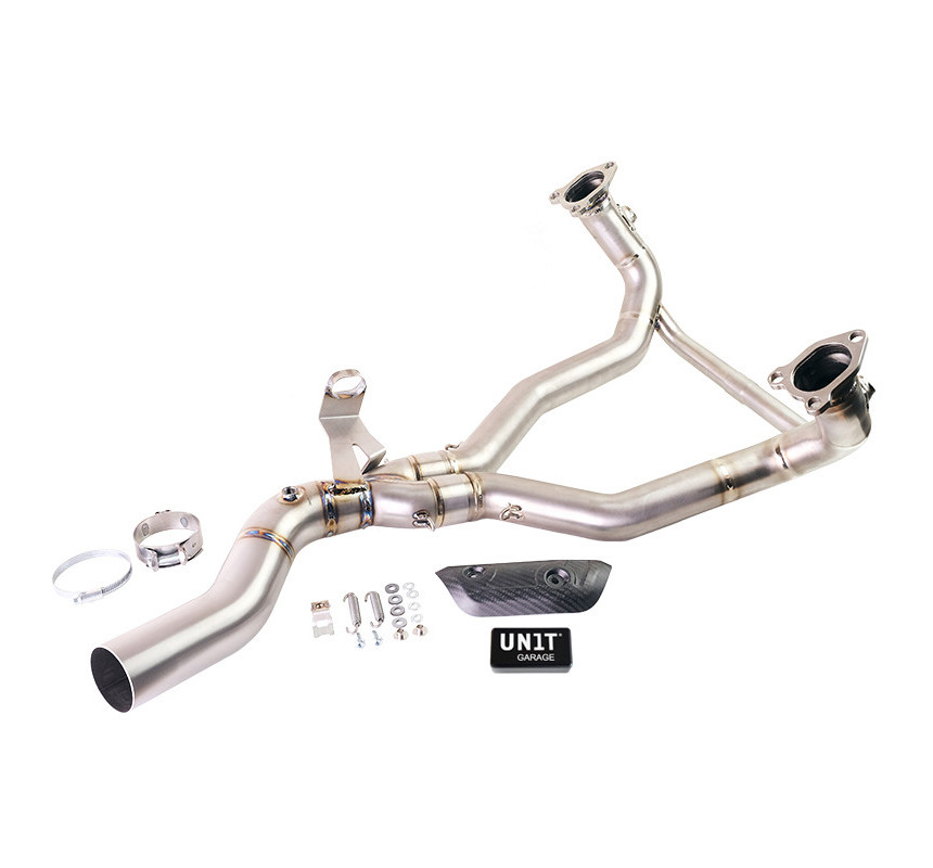 Collecteur échappement en titane sans catalyseur avec correcteur voyant moteur pour R 1300GS et ADV - L'atelier Bleu Motostore
