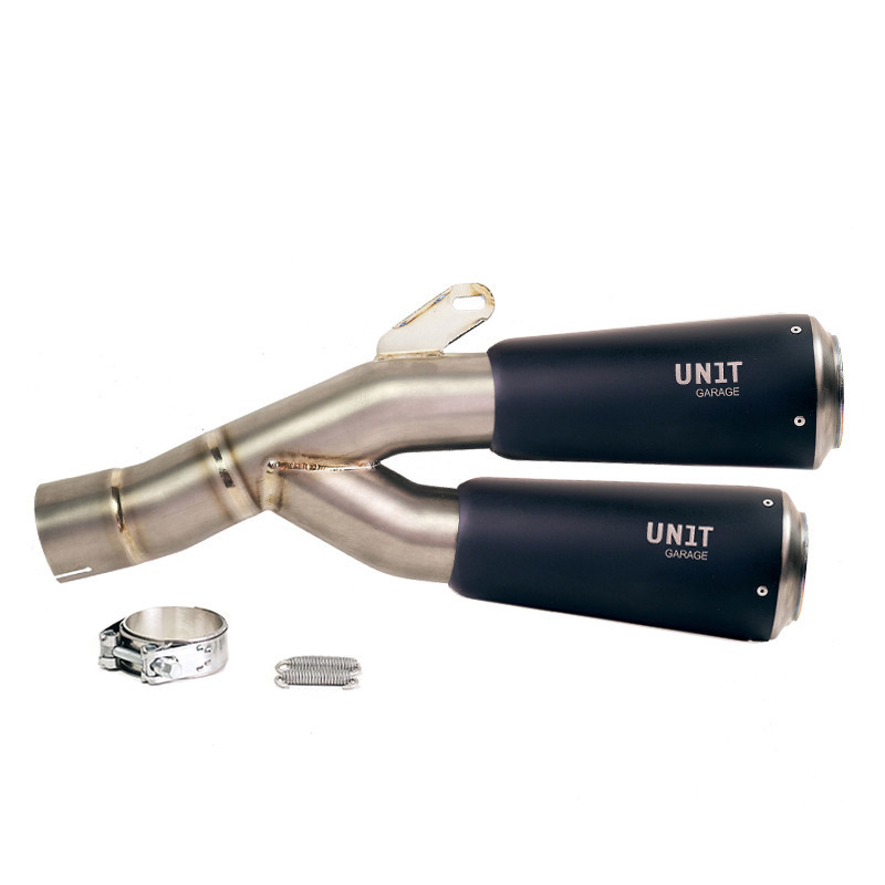 Twin low-mounted titanium exhaust silencers for the R 12 nineT – Black Titanium – L'atelier Bleu Motostore