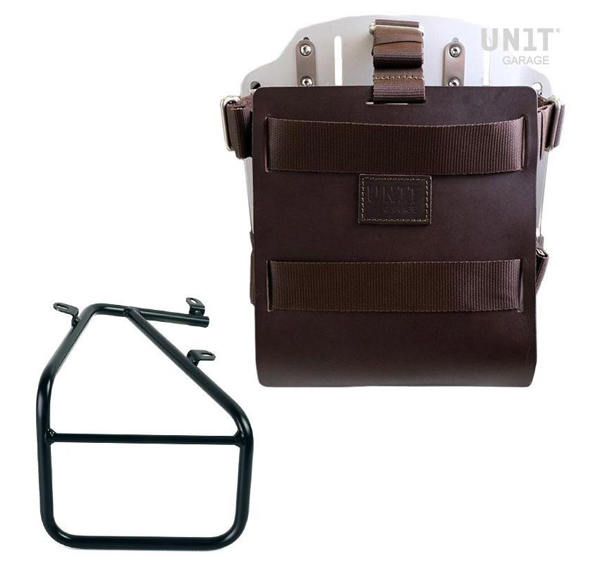 Porte-sacoche latéral en cuir 10L-14L + support droit pour R 18 avec kit sportail - L'atelier Bleu Motostore
