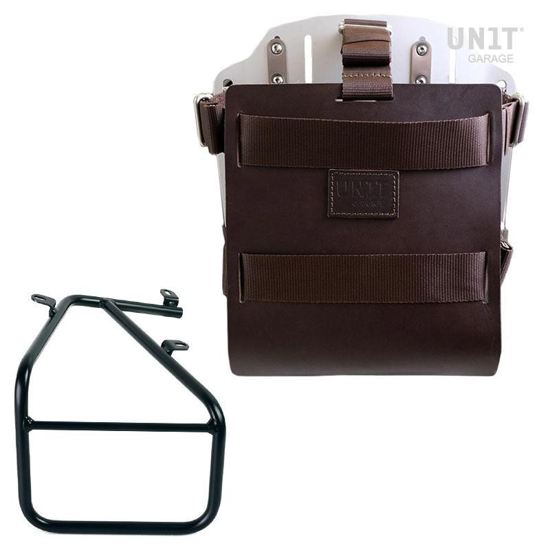 10L–14L leather side pannier holder + right-hand bracket for the R 18 with Sportail kit – L'atelier Bleu Motostore