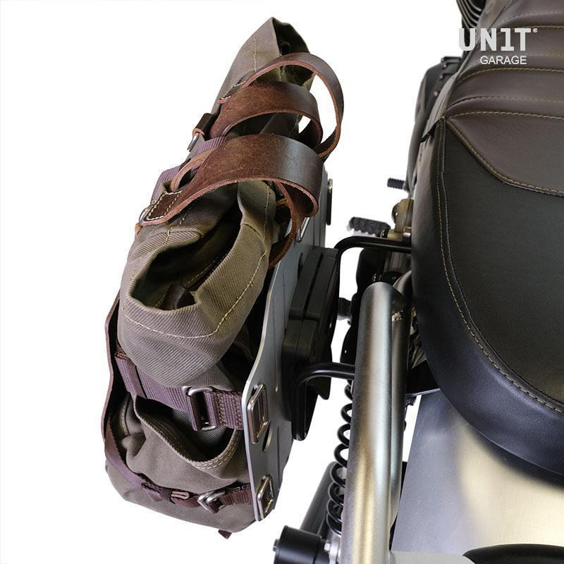 10L–14L leather side pannier holder + right-hand bracket for CE 04 – L'atelier Bleu Motostore