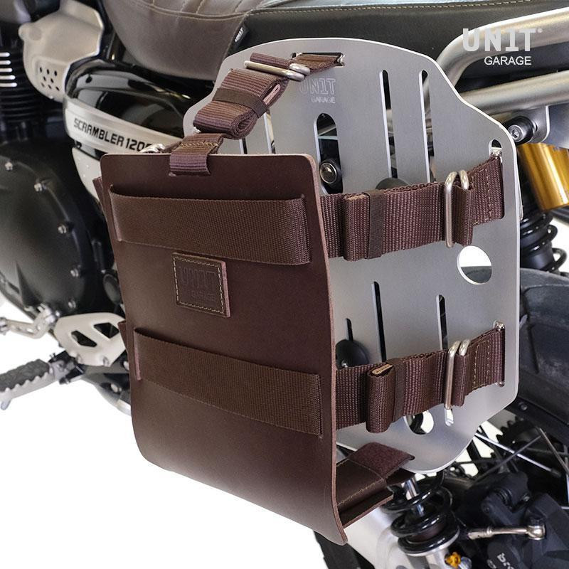 Porte-sacoche latéral en cuir 10L-14L + support gauche pour CE 04 - L'atelier Bleu Motostore