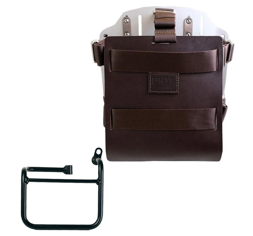 Porte-sacoche latéral en cuir 10L-14L + support droit pour CE 02 - L'atelier Bleu Motostore