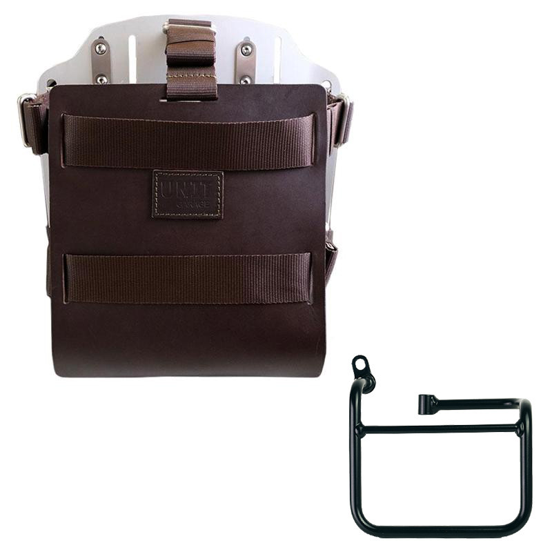 Porte-sacoche latéral en cuir 10L-14L + support gauche pour CE 02 - L'atelier Bleu Motostore