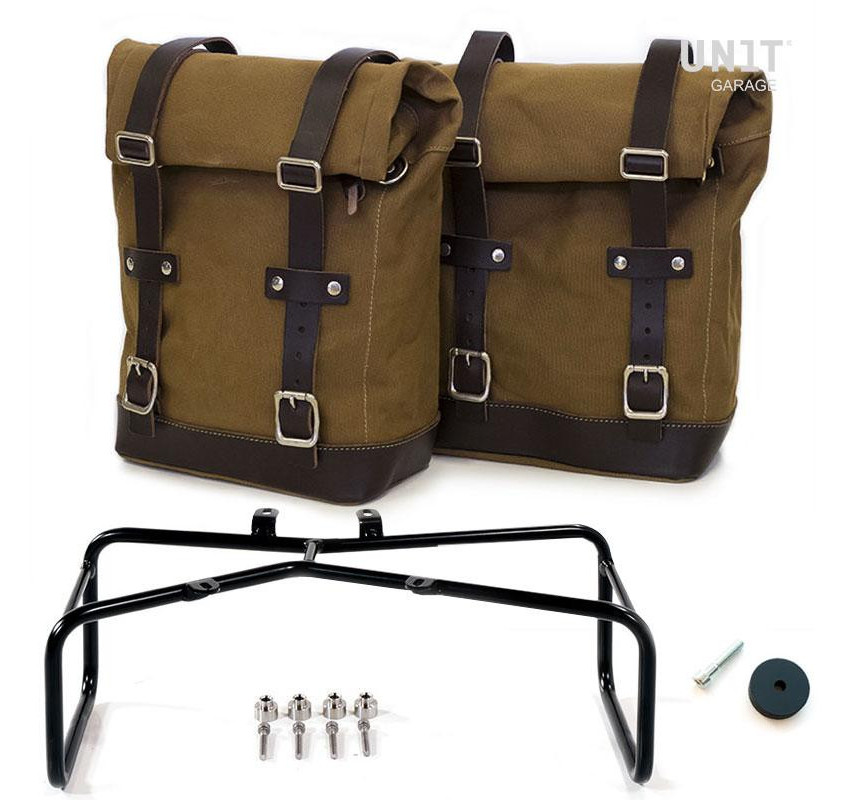 Canvas side panniers + mounts for R nineT Beige/Brown - L'atelier Bleu Motostore
