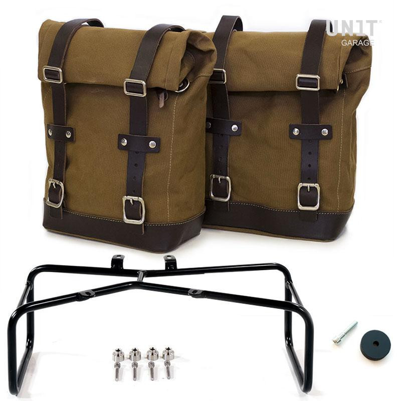 Canvas side panniers + mounts for R nineT Beige/Brown - L'atelier Bleu Motostore