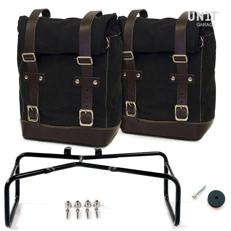 Canvas side panniers + brackets for R nineT Black/Brown - L'atelier Bleu Motostore