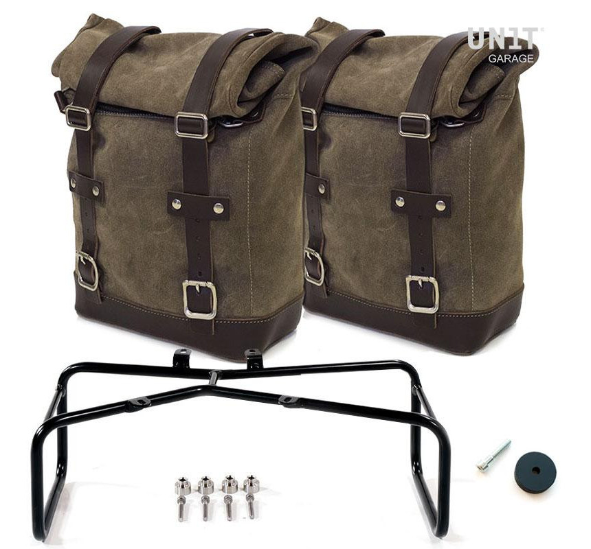 Sacoches latérales en cuir + supports pour R nineT MossGrey - L'atelier Bleu Motostore