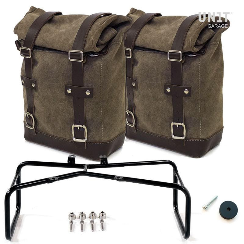 Sacoches latérales en cuir + supports pour R nineT MossGrey - L'atelier Bleu Motostore