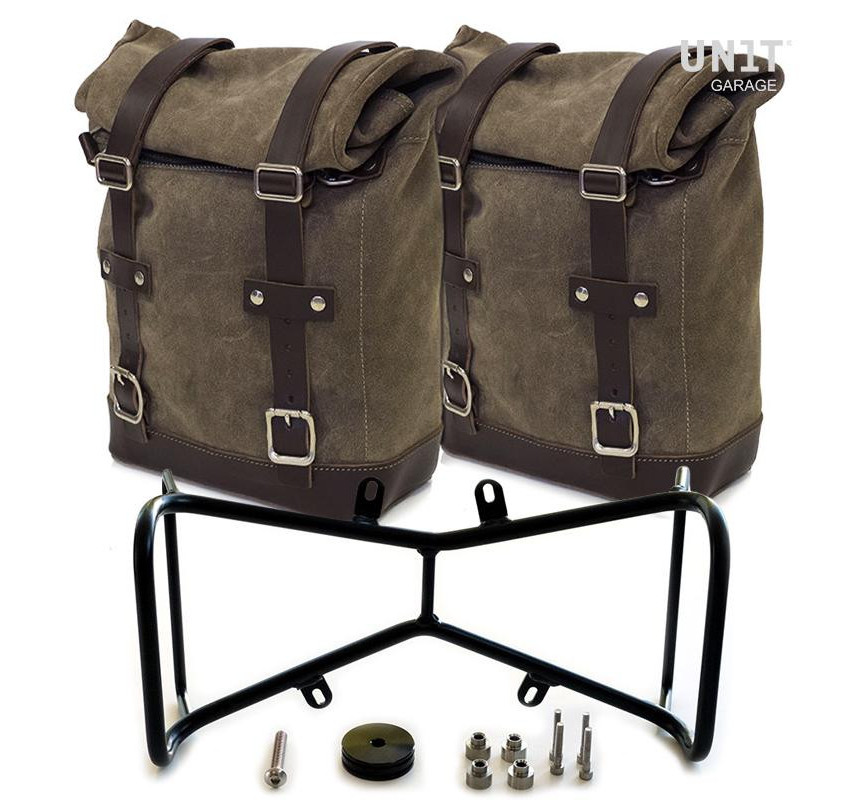 Sacoches latérales en cuir + supports (symétrique) R nineT MossGrey - L'atelier Bleu Motostore