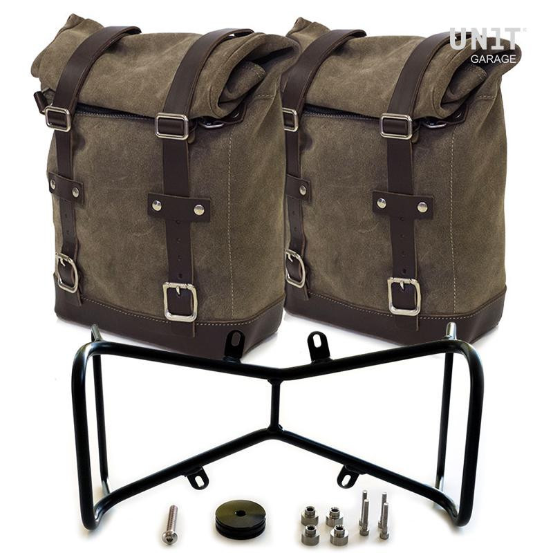 Sacoches latérales en cuir + supports (symétrique) R nineT MossGrey - L'atelier Bleu Motostore