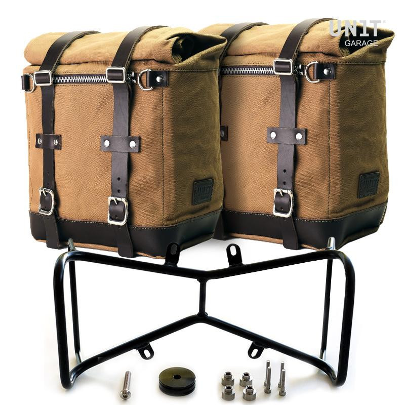 Sacoches latérales Scram en toile 22L-30L + supports (symétrique) R nineT Beige/Marron - L'atelier Bleu Motostore
