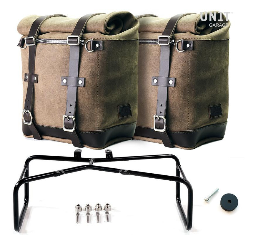 Scram leather side panniers 22L–30L + R nineT MossGrey mounts - L'atelier Bleu Motostore