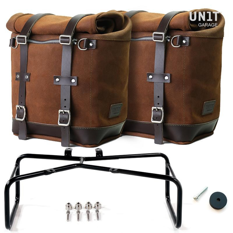 Scram leather side panniers 22L–30L + R nineT Colorado Brown mounts – L'atelier Bleu Motostore
