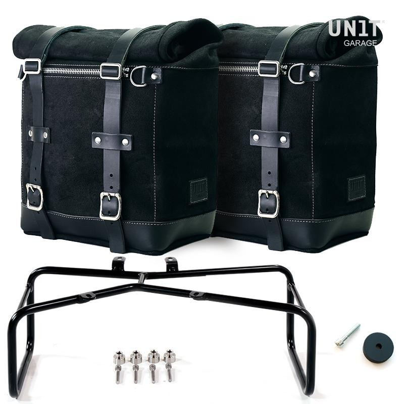 Scram leather side panniers 22L–30L + R nineT Jetblack mounts – L'atelier Bleu Motostore