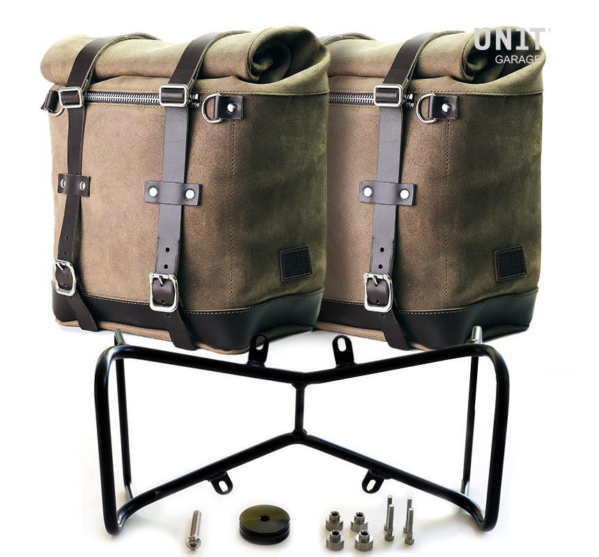 Sacoches latérales Scram en cuir 22L-30L + double support nineT symétrique MossGrey - L'atelier Bleu Motostore