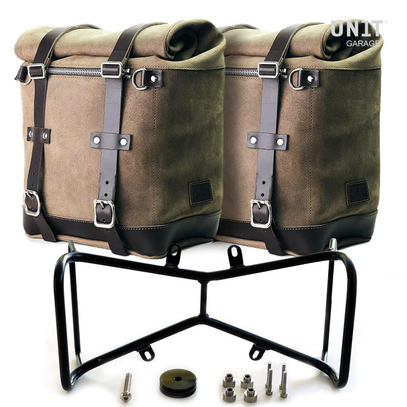 Sacoches latérales Scram en cuir 22L-30L + double support nineT symétrique MossGrey - L'atelier Bleu Motostore