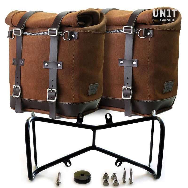 Sacoches latérales Scram en cuir 22L-30L + double support nineT symétrique ColoradoBrown - L'atelier Bleu Motostore