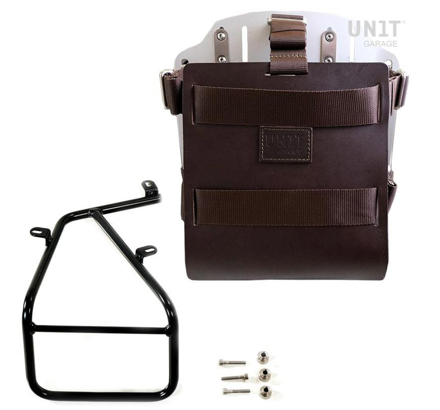 Porte-sacoche latéral en cuir 10L-14L + support droit pour R nineT Cuir marron / Alu - L'atelier Bleu Motostore