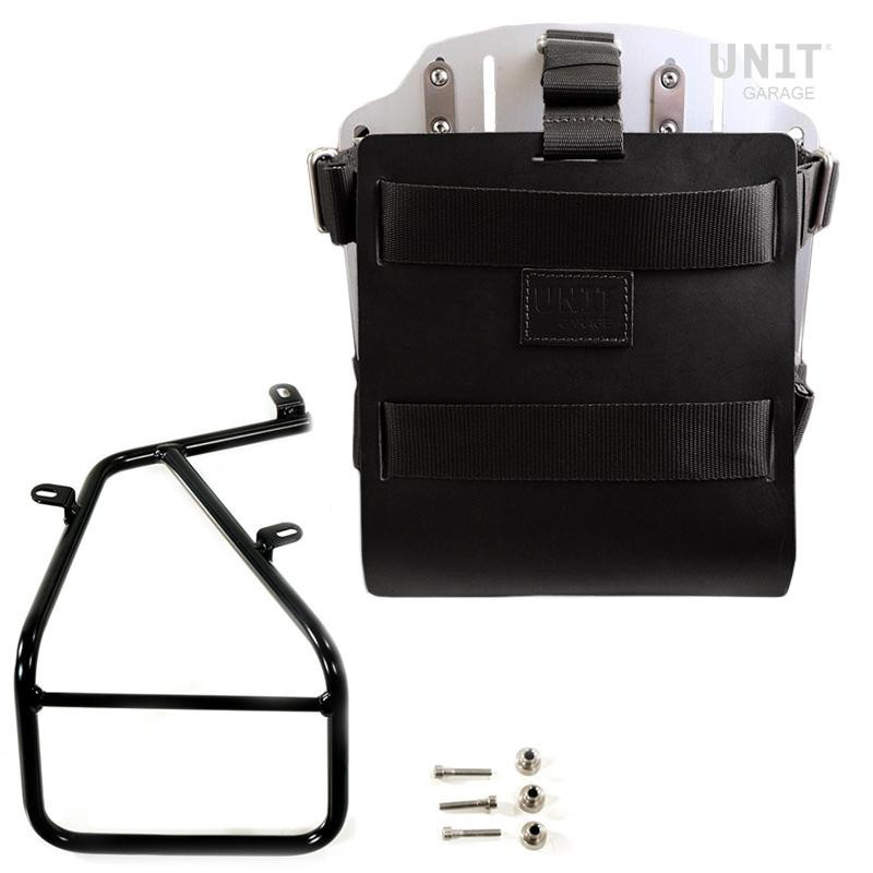 10L–14L leather side pannier holder + right-hand bracket for R nineT – Black leather / Aluminium – L'atelier Bleu Motostore