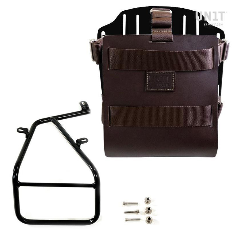 Porte-sacoche latéral en cuir 10L-14L + support droit pour R nineT Cuir marron / Alu noir - L'atelier Bleu Motostore