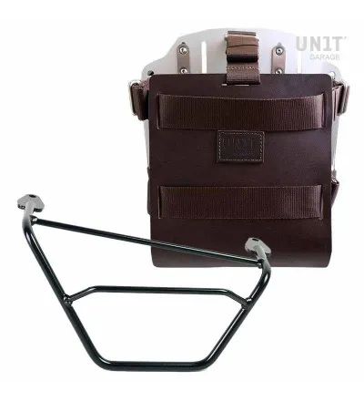10L–14L leather side pannier rack + right-hand bracket for R 1200GS/GSA and R 1250GS/GSA Brown leather / Aluminium