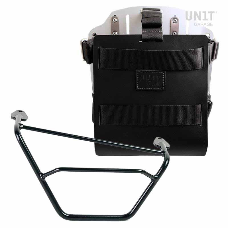 Porte-sacoche latéral en cuir 10L-14L + support droit pour R 1200GS/GSA et R 1250GS/GSA Cuir noir / Alu