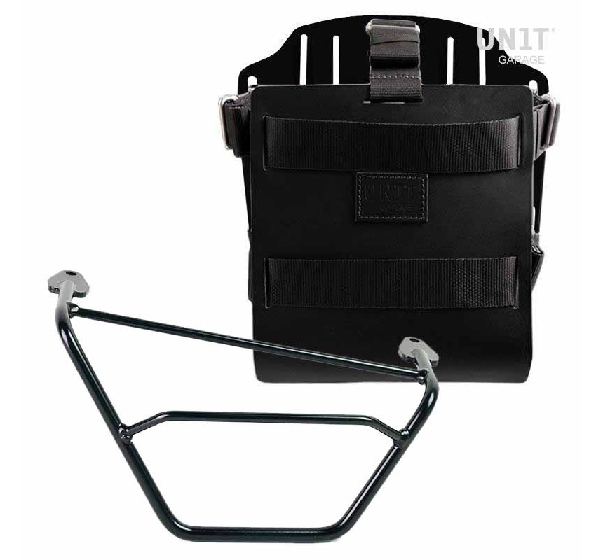 Porte-sacoche latéral en cuir 10L-14L + support droit pour R 1200GS/GSA et R 1250GS/GSA Cuir noir / Alu noir