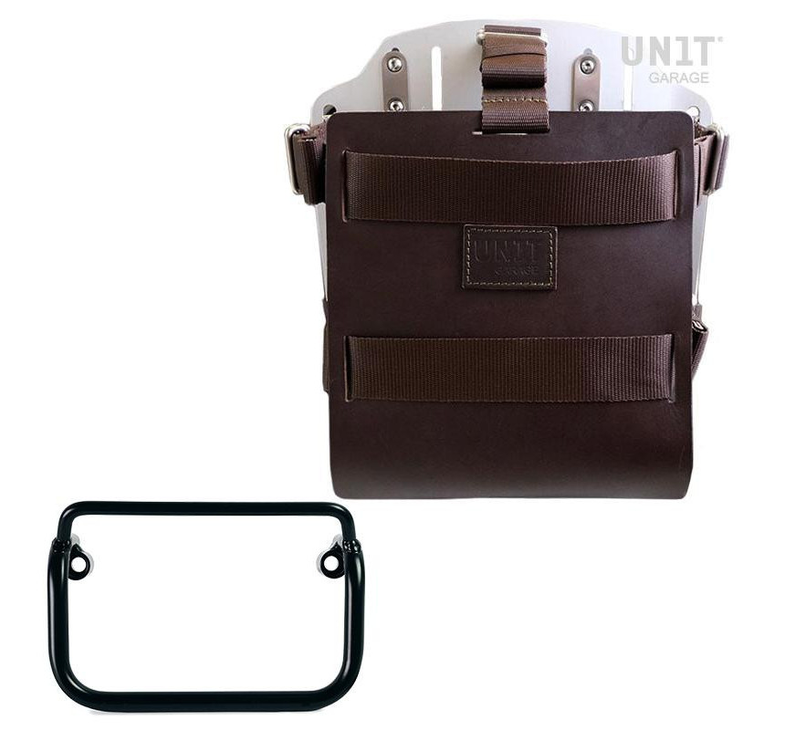 Porte-sacoche latéral en cuir 10L-14L + support pour R 18 Classic et R 18 Bagger Cuir marron / Alu - L'atelier Bleu Motostore