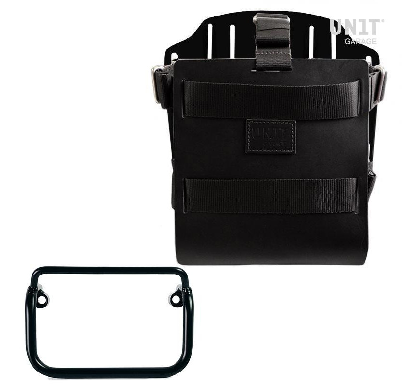 Porte-sacoche latéral en cuir 10L-14L + support pour R 18 Classic et R 18 Bagger Cuir noir / Alu noir - L'atelier Bleu Motostore