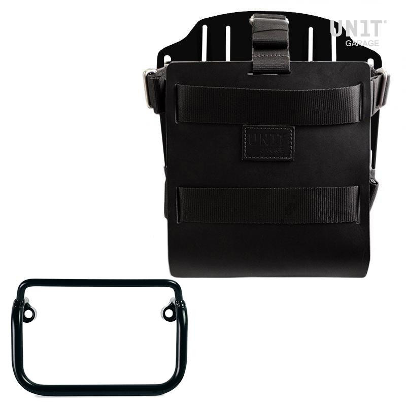 Porte-sacoche latéral en cuir 10L-14L + support pour R 18 Classic et R 18 Bagger Cuir noir / Alu noir - L'atelier Bleu Motostore