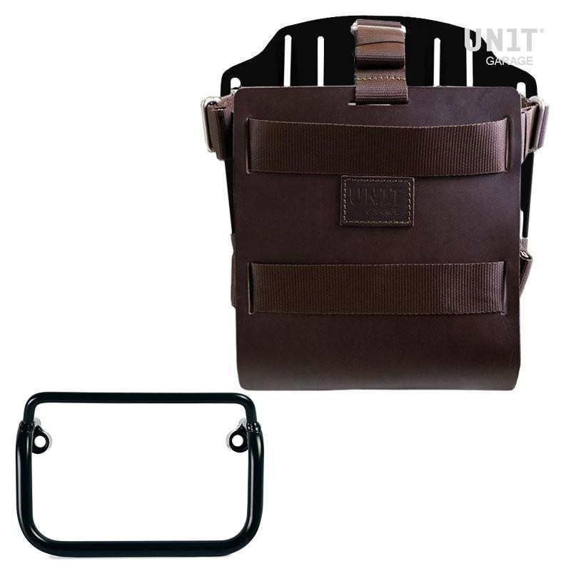 10L–14L leather side pannier rack + mount for R 18 Classic and R 18 Bagger – Brown leather / Black aluminium