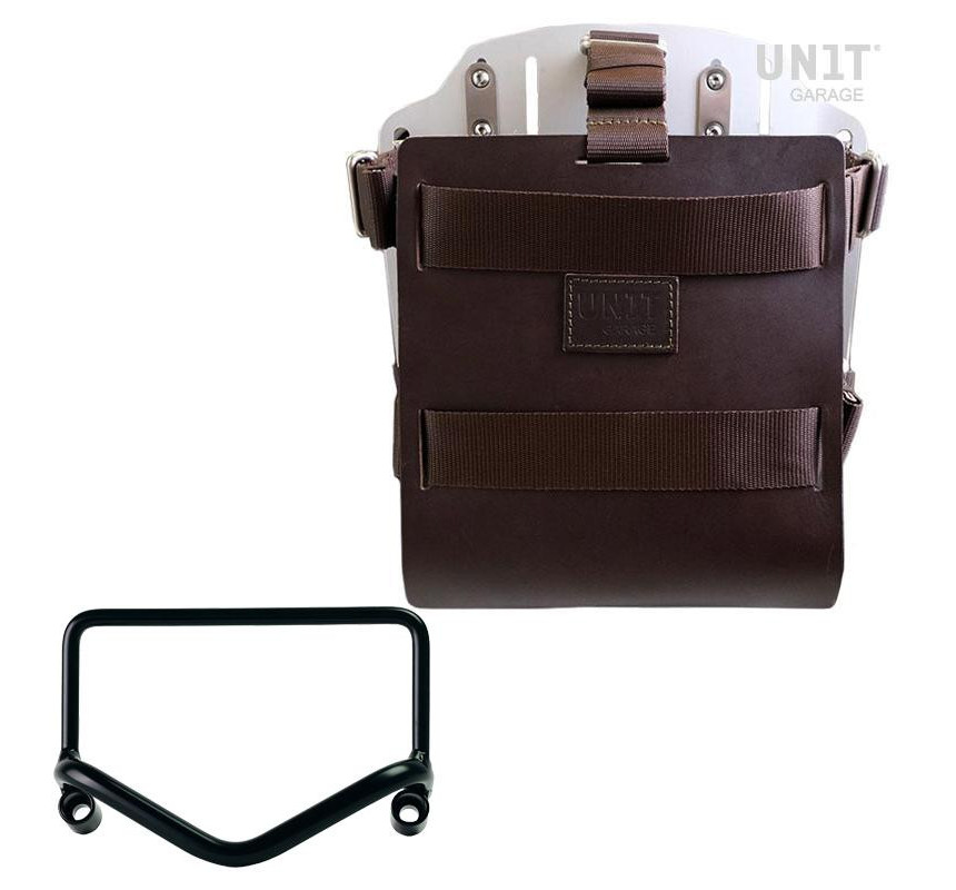 Porte-sacoche latéral en cuir 10L-14L + support pour R 18 Cuir marron / Alu - L'atelier Bleu Motostore
