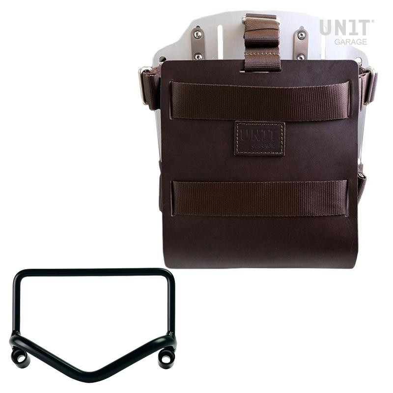 Porte-sacoche latéral en cuir 10L-14L + support pour R 18 Cuir marron / Alu - L'atelier Bleu Motostore