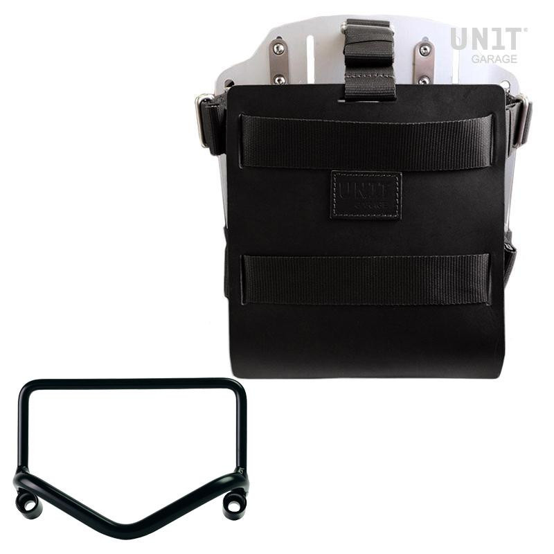 10L–14L leather side pannier holder + mount for R 18 – Black leather / Aluminium – L'atelier Bleu Motostore