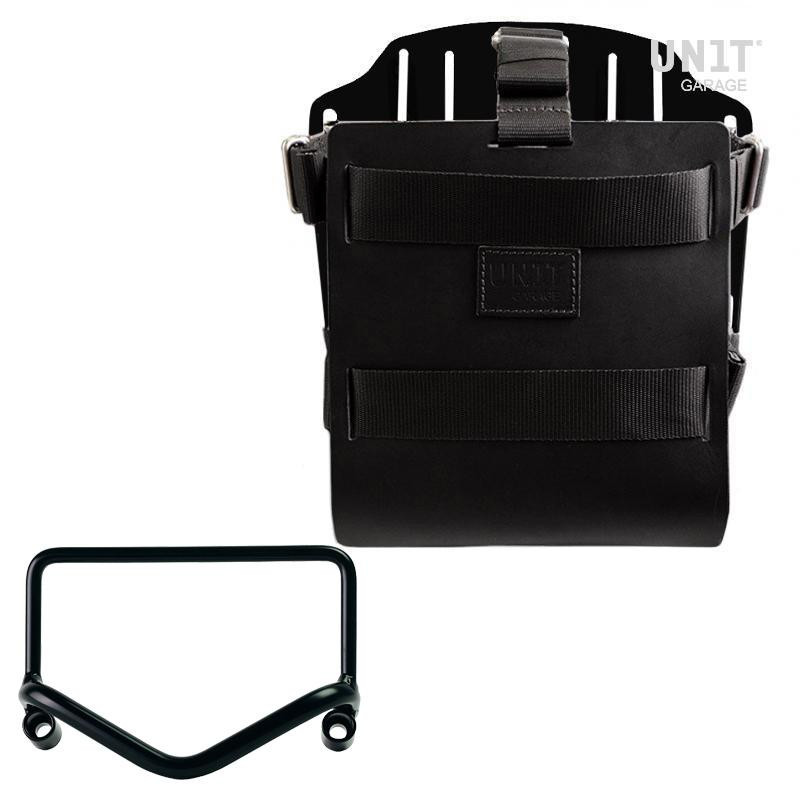 Porte-sacoche latéral en cuir 10L-14L + support pour R 18 Cuir noir / Alu noir - L'atelier Bleu Motostore