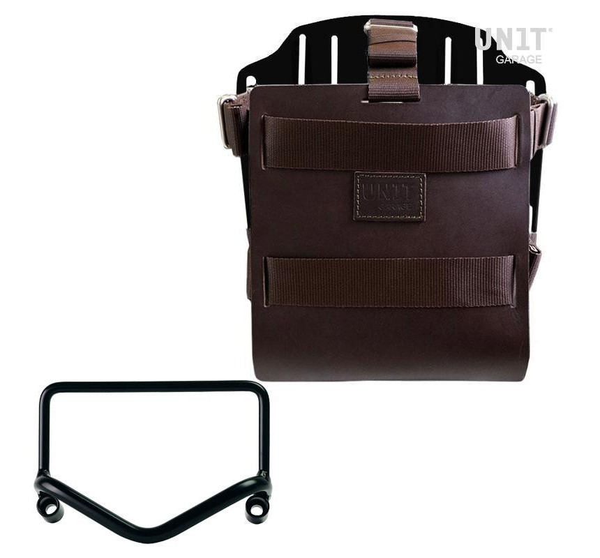 Porte-sacoche latéral en cuir 10L-14L + support pour R 18 Cuir marron / Alu noir - L'atelier Bleu Motostore