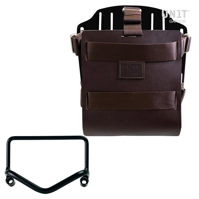 Porte-sacoche latéral en cuir 10L-14L + support pour R 18 Cuir marron / Alu noir - L'atelier Bleu Motostore