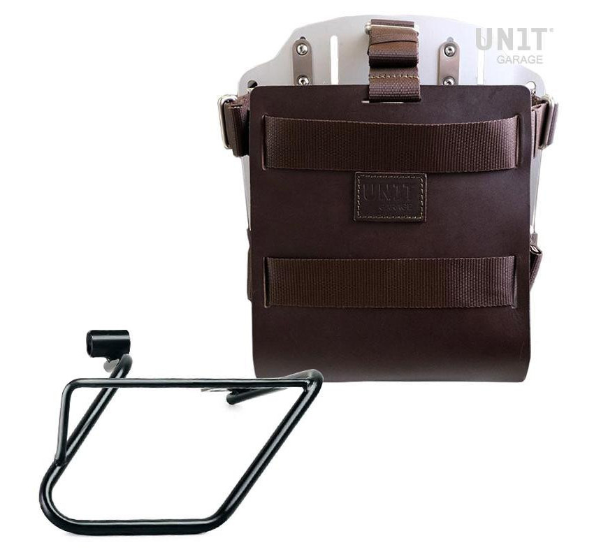Porte-sacoche latéral en cuir 10L-14L + support droit pour CE 04 Cuir marron / Alu - L'atelier Bleu Motostore