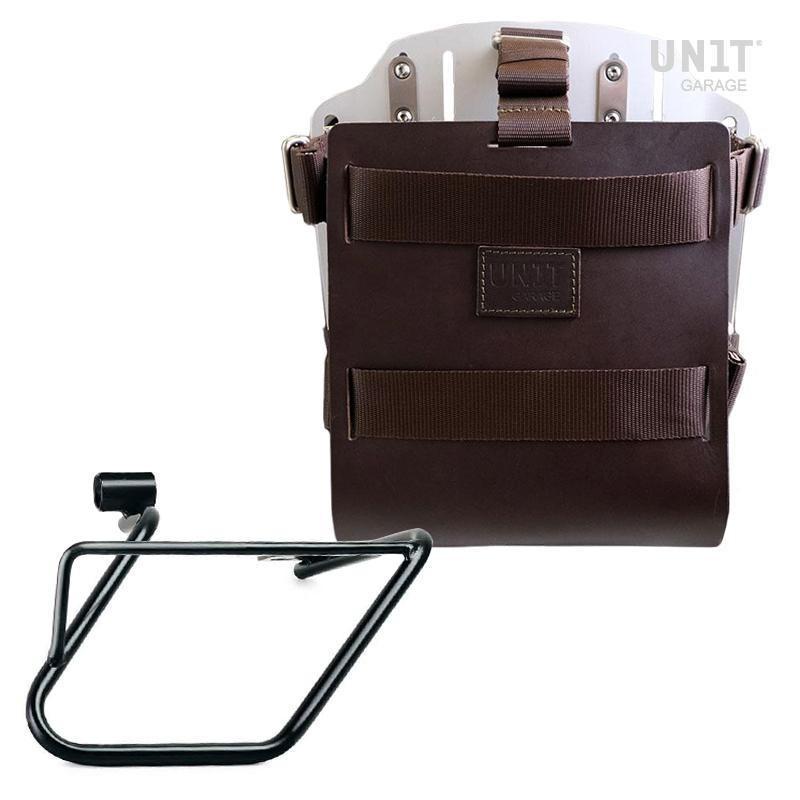 10L–14L leather side pannier holder + right-hand bracket for CE 04 Brown leather / Aluminium - L'atelier Bleu Motostore