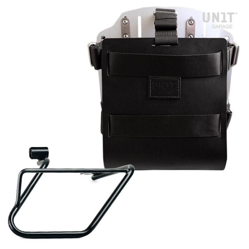 10L–14L leather side pannier rack + right-hand bracket for CE 04 Black leather / Aluminium - L'atelier Bleu Motostore