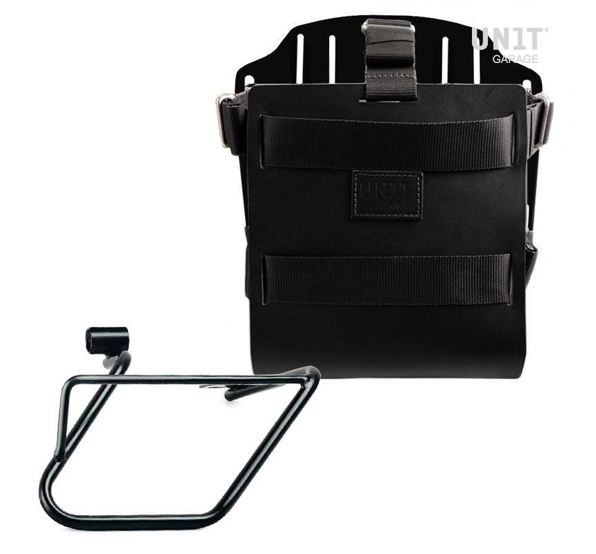 Porte-sacoche latéral en cuir 10L-14L + support droit pour CE 04 Cuir noir / Alu noir - L'atelier Bleu Motostore