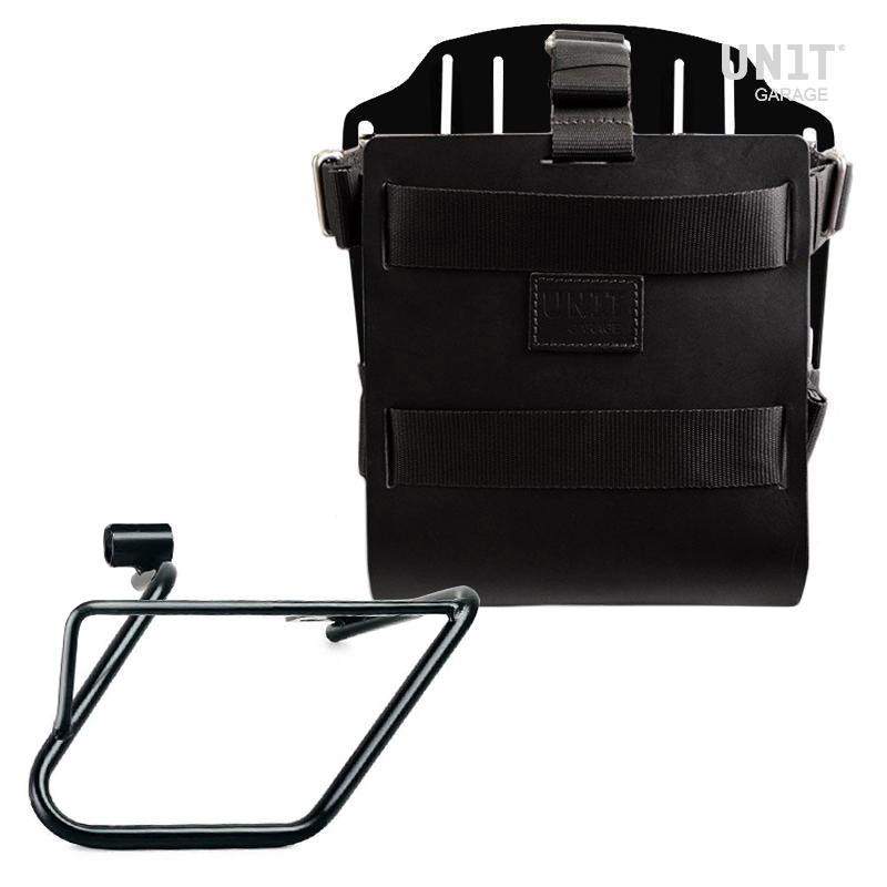 Porte-sacoche latéral en cuir 10L-14L + support droit pour CE 04 Cuir noir / Alu noir - L'atelier Bleu Motostore