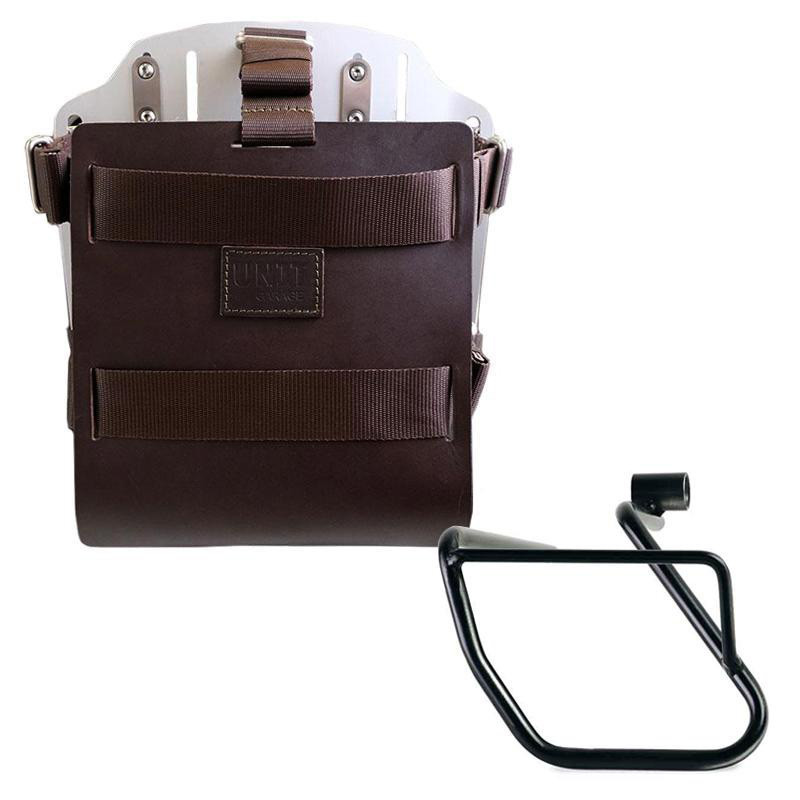 Porte-sacoche latéral en cuir 10L-14L + support gauche pour CE 04 Cuir marron / Alu - L'atelier Bleu Motostore