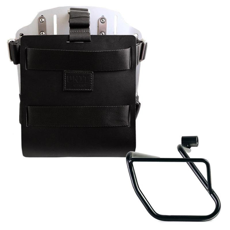 10L–14L leather side pannier holder + left-hand bracket for CE 04 Black leather / Aluminium - L'atelier Bleu Motostore