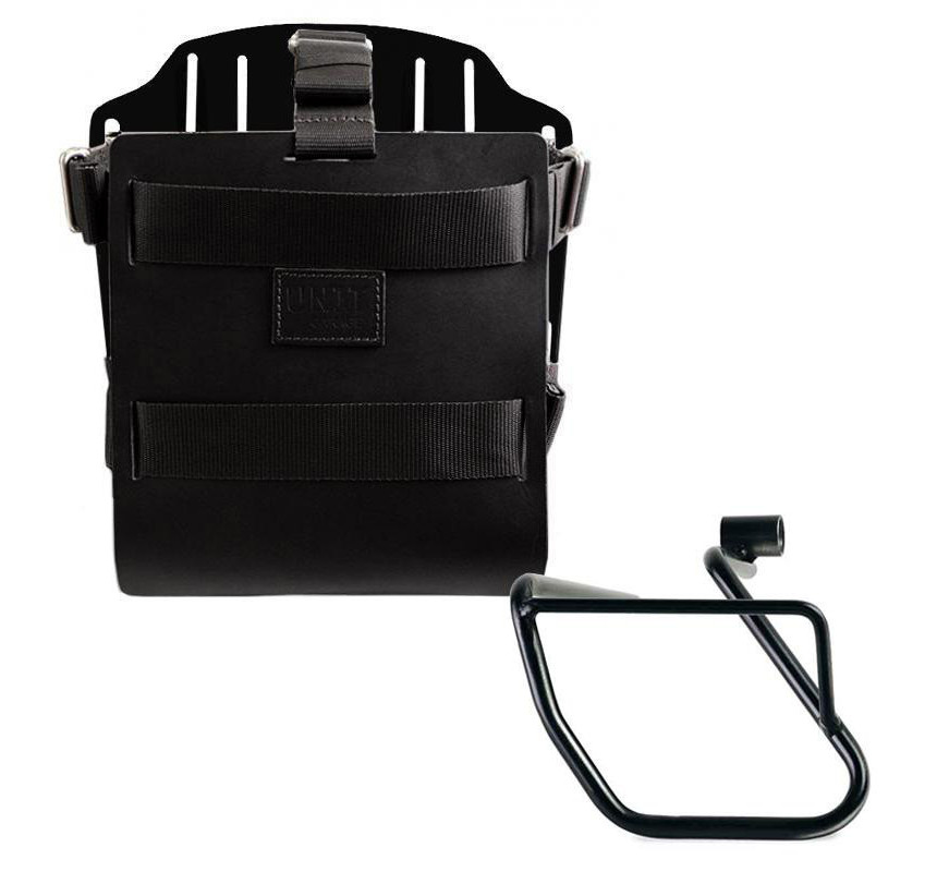 Porte-sacoche latéral en cuir 10L-14L + support gauche pour CE 04 Cuir noir / Alu noir - L'atelier Bleu Motostore